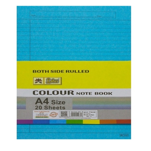 Lotus A4 Size Both Side Ruled Mix Coloured Sheet (Pack of 20 Sheets)