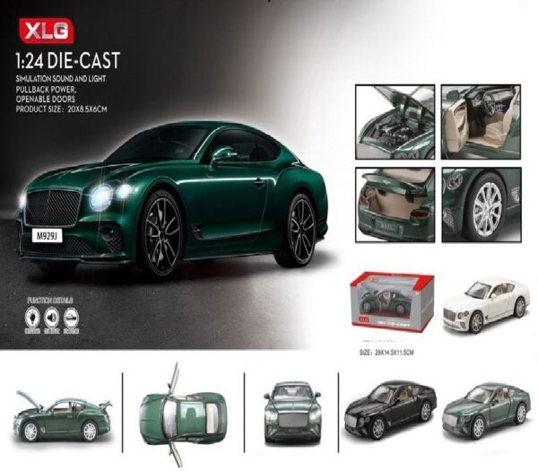 XLG 1:24 Die-Cast Sports Car Model | Pull-Back Power Toy Car with Lights, Engine Sound & Openable Parts | Luxury Simulation Car for Kids & Collectors – M929J