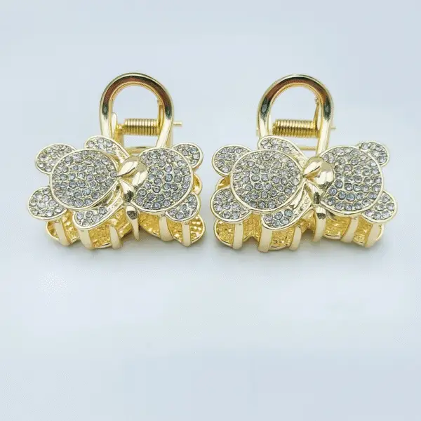 Trendify Premium Fancy Metal Hair Clutchers for Women & Girls – Gold Finish with Sparkling Stones (Pack of 2)